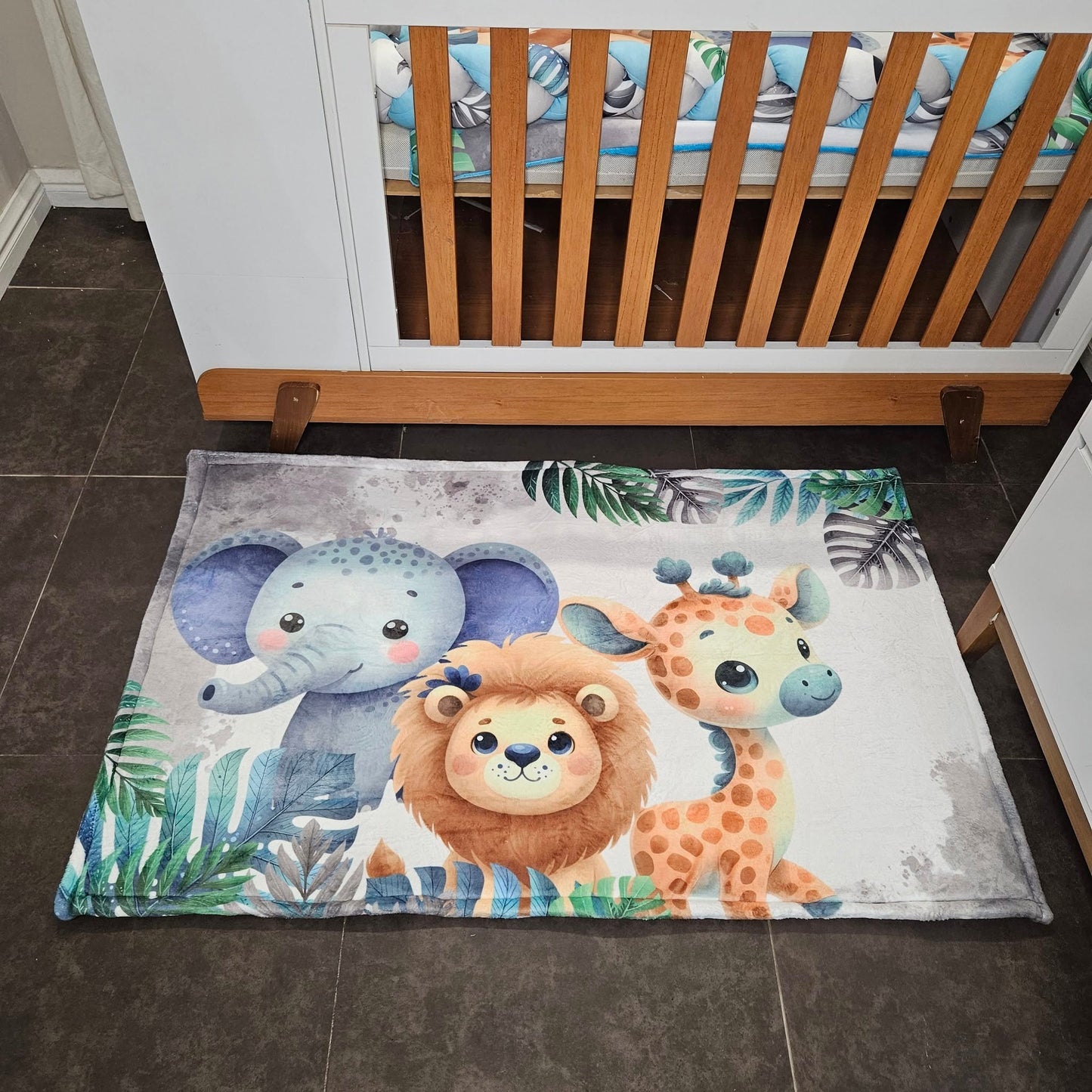 Baby Blue and Grey Cute Safari cot linen