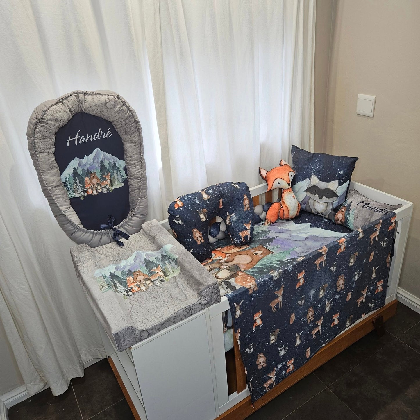 Navy Starry Sky Woodlands  cot linen