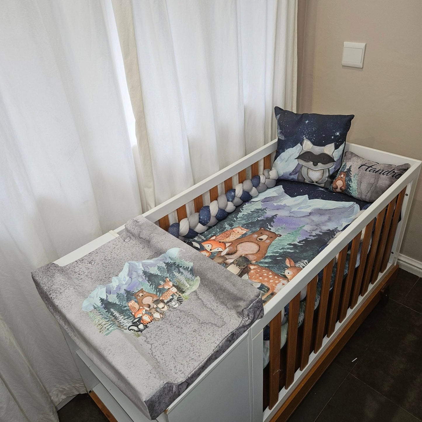 Navy Starry Sky Woodlands  cot linen