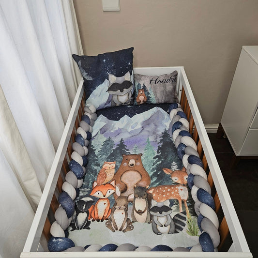 Navy Starry Sky Woodlands  cot linen