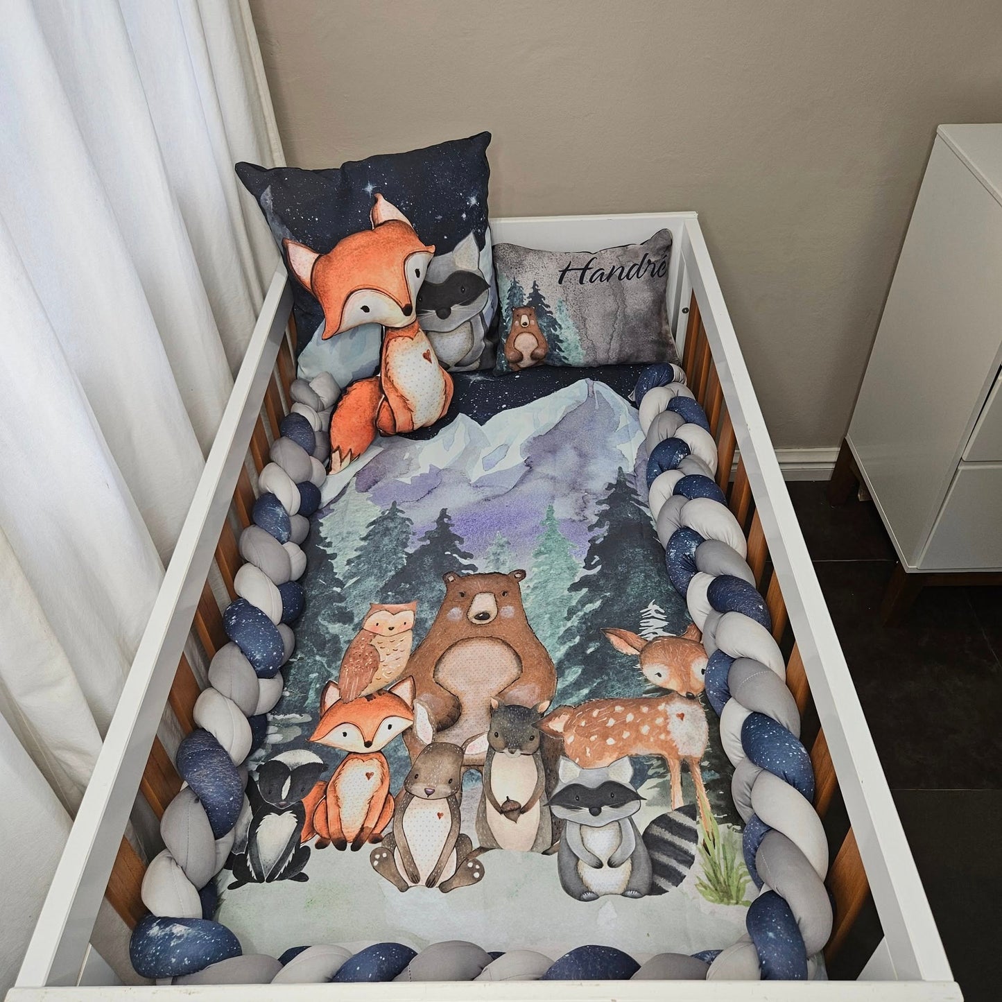 Navy Starry Sky Woodlands  cot linen