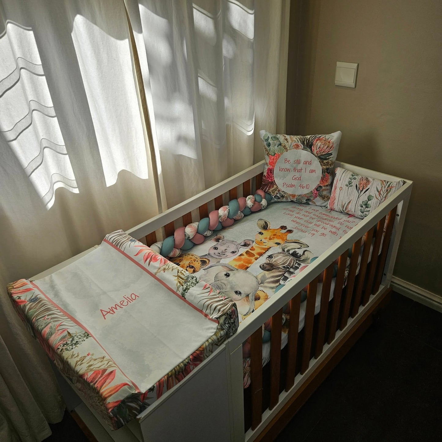 Karoo Fynbos Safari (Duck egg and Mint) cot linen