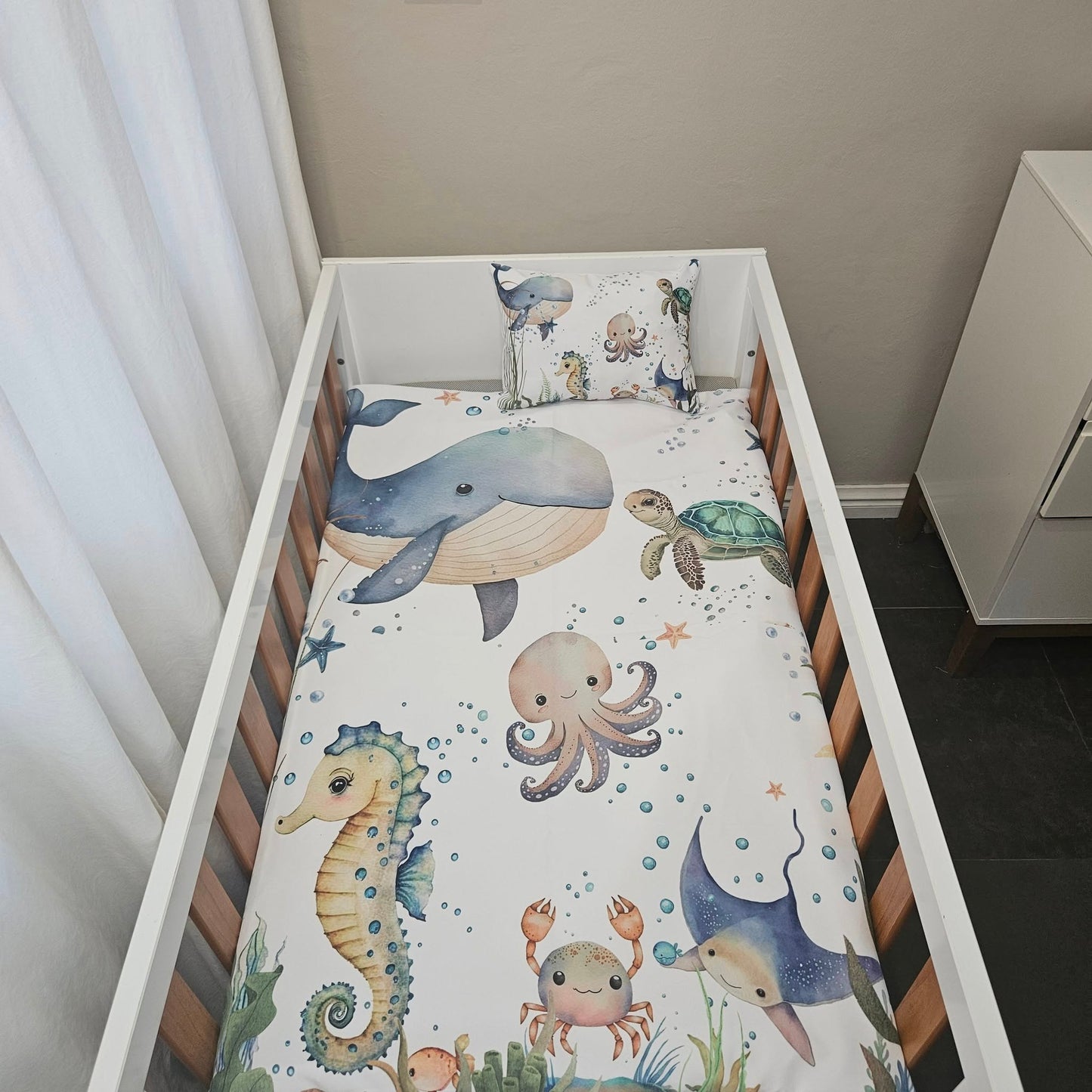 Natural under the Sea  cot linen