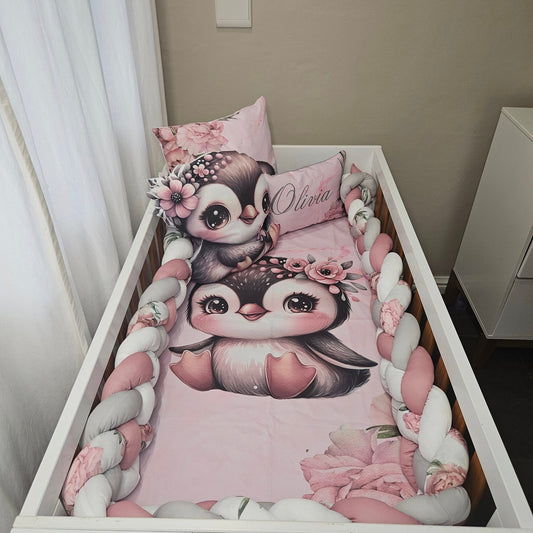 Peony Penguin cot linen