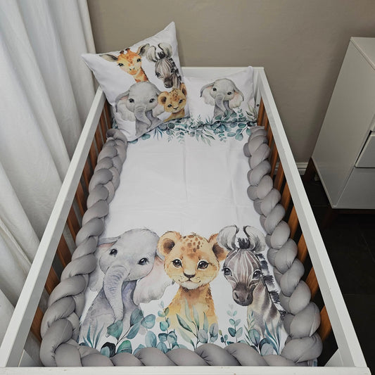 Sage Leafy Safari cot linen