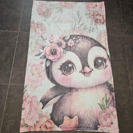 Peony Penguin Fleece blanket