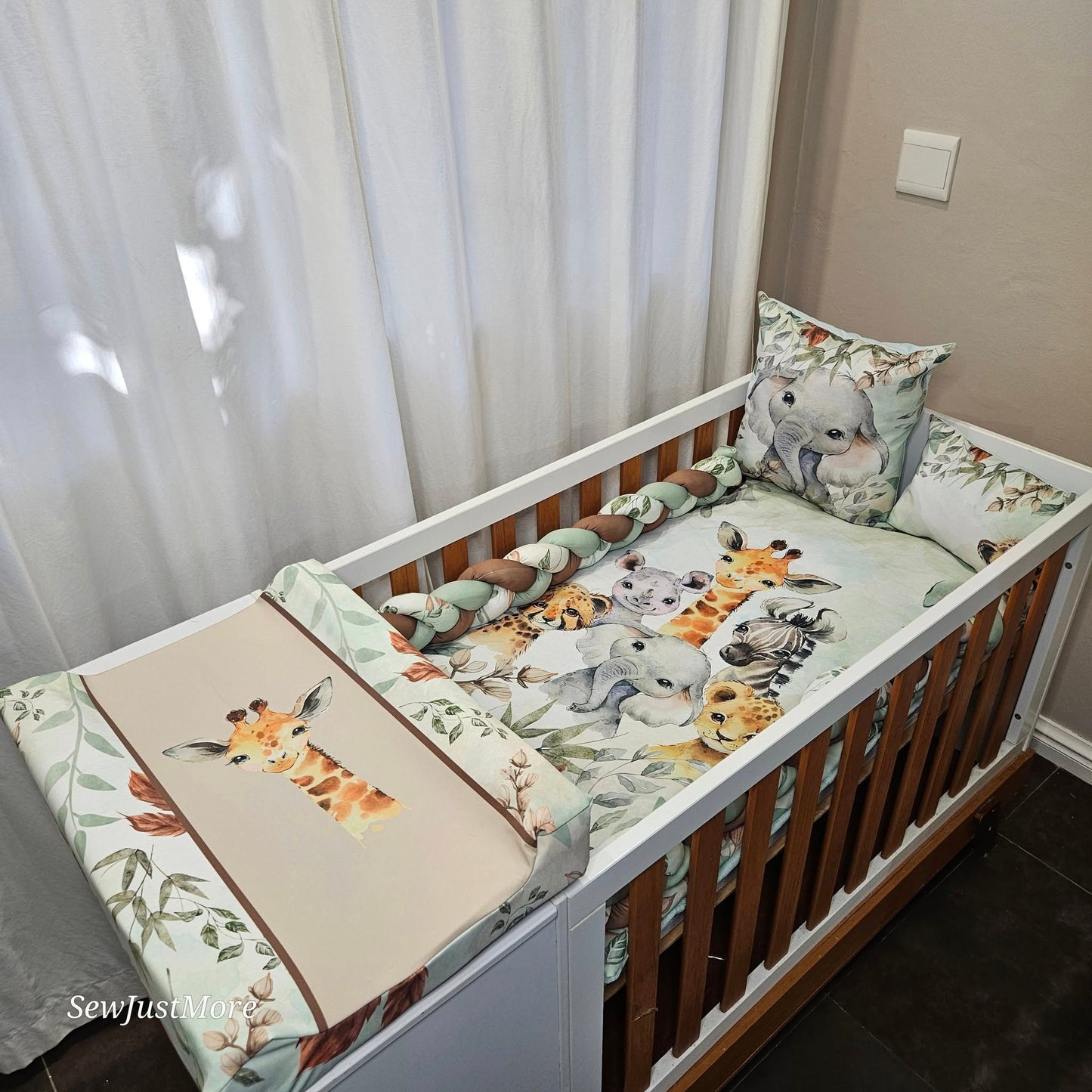 Bronze and Sage Safari  cot linen