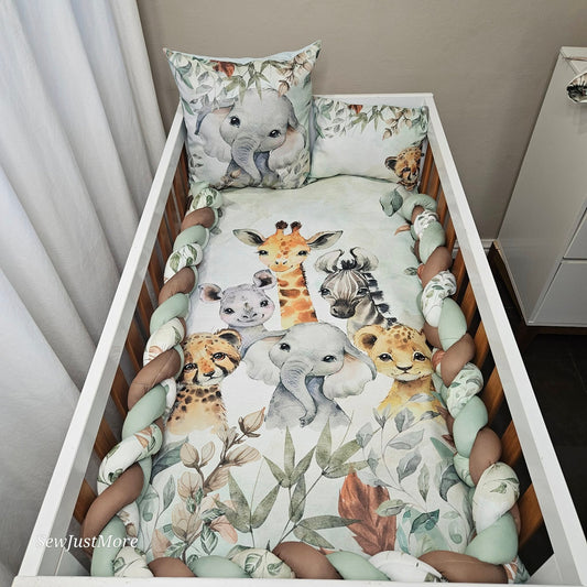 Bronze and Sage Safari  cot linen