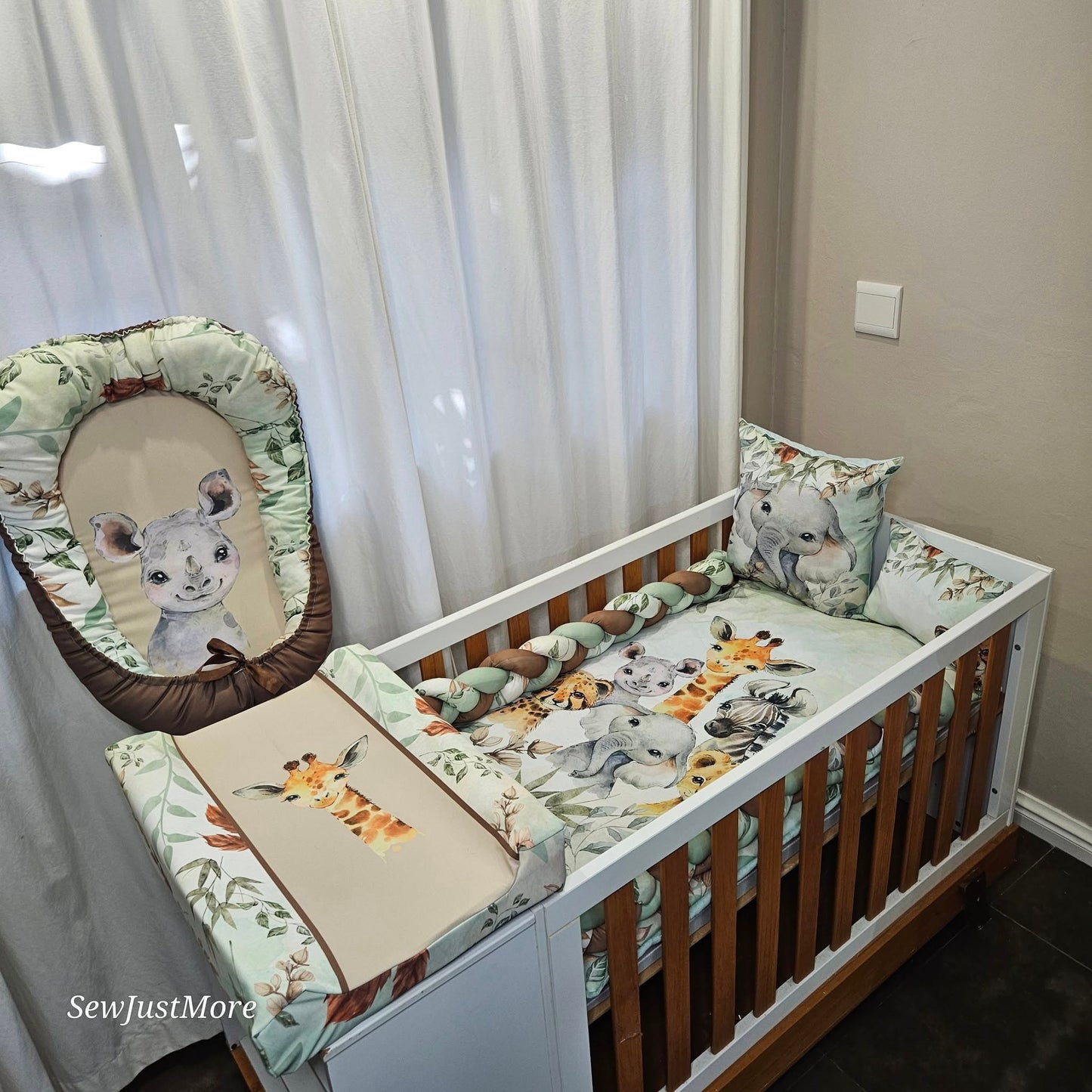 Bronze and Sage Safari  cot linen