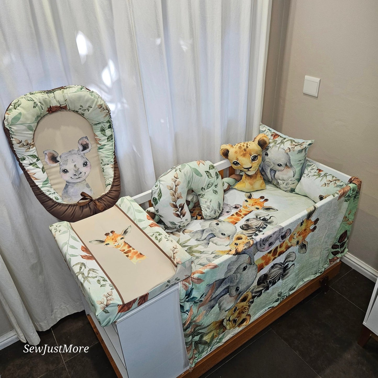 Bronze and Sage Safari  cot linen