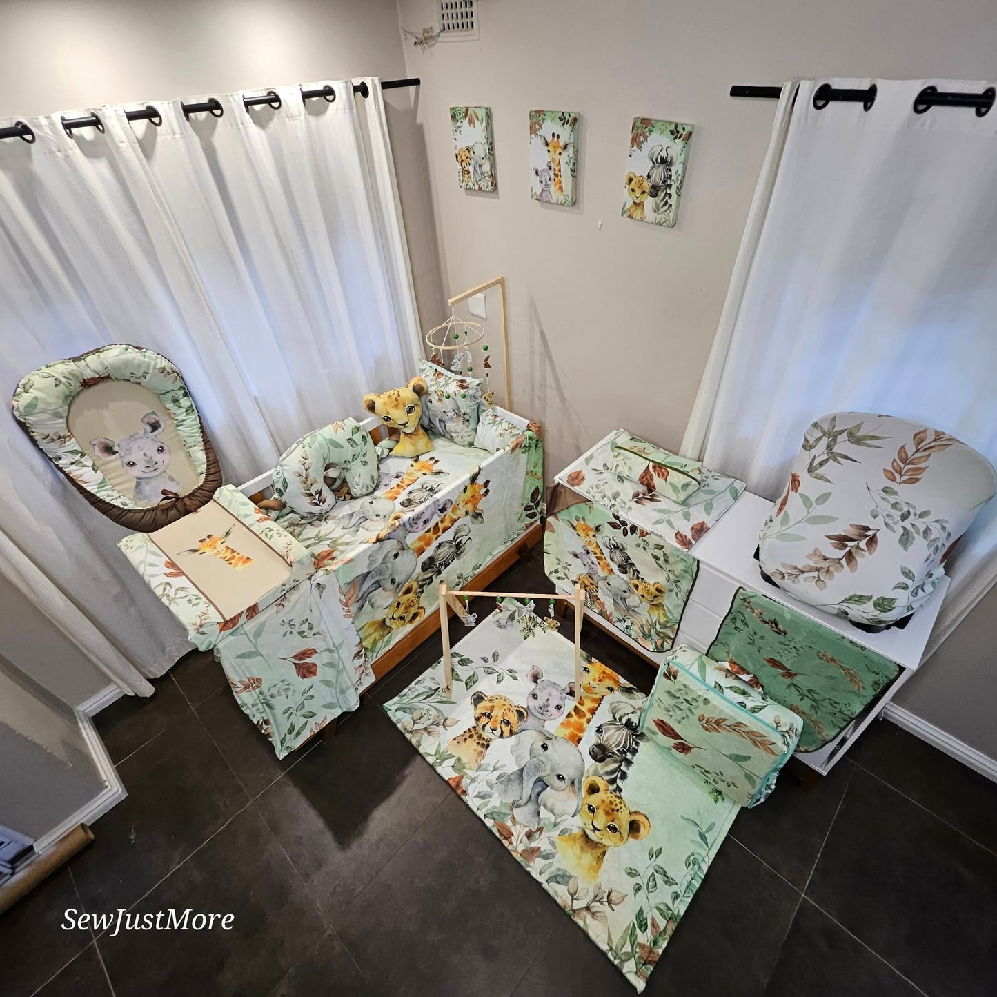 Bronze and Sage Safari  cot linen