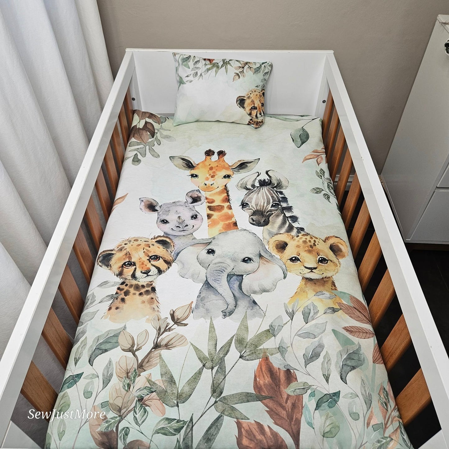 Bronze and Sage Safari  cot linen