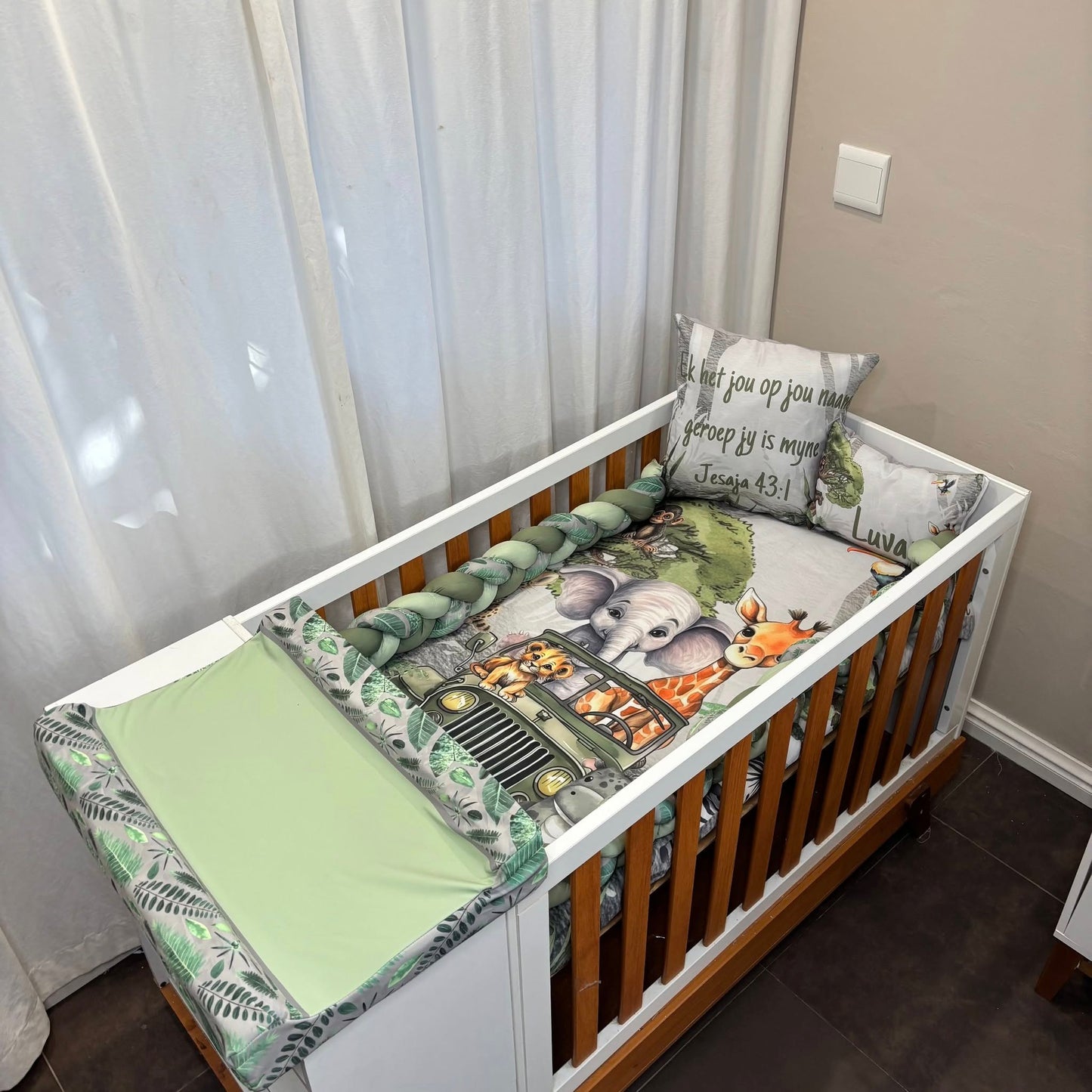 Grey Jungle Jeep Safari cot linen