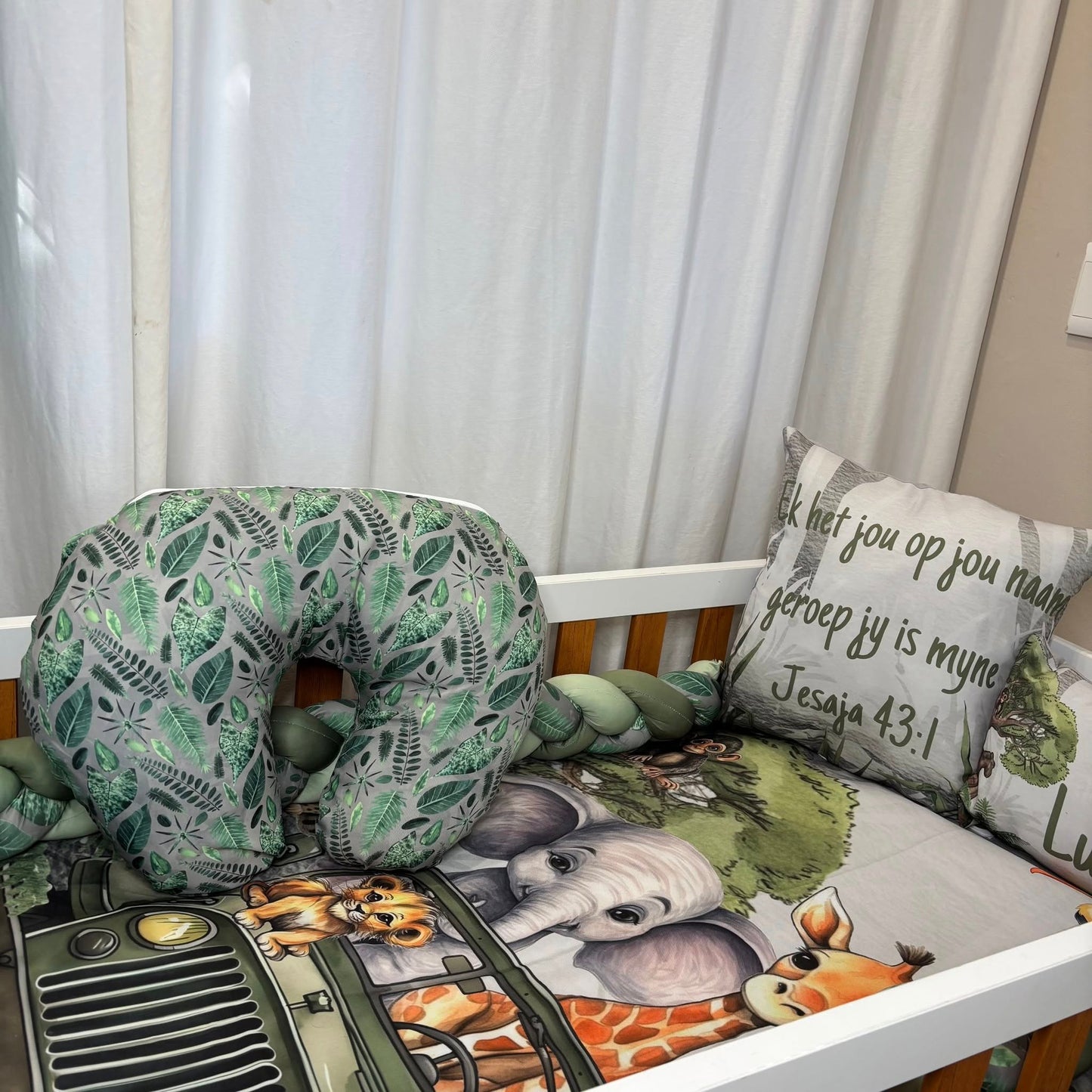 Grey Jungle Jeep Safari cot linen