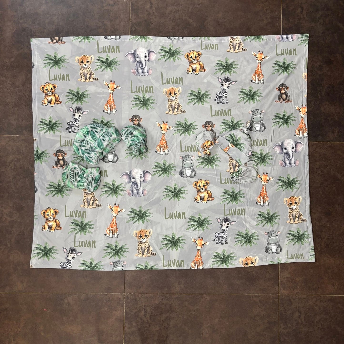 Grey Jungle Jeep Safari swaddle set