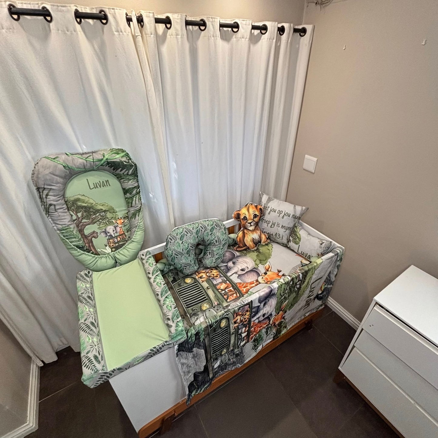 Grey Jungle Jeep Safari  cot linen