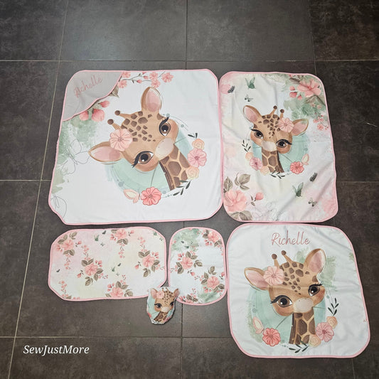 Rosy The Giraffe sage toweling set