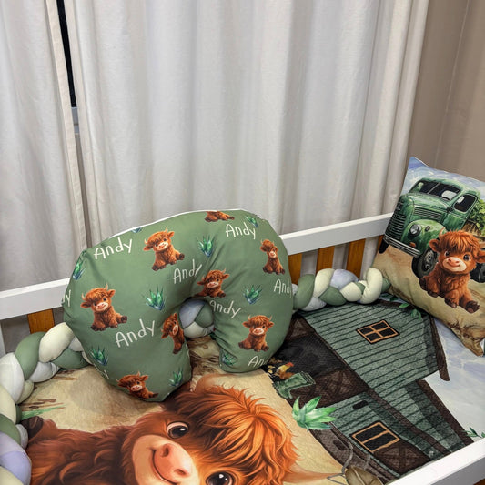 Andy The  Farmer Highland Cow nursing pillow