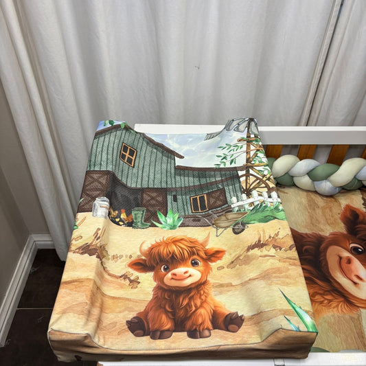Andy The  Farmer Highland Cow Waterproof Changing Mat