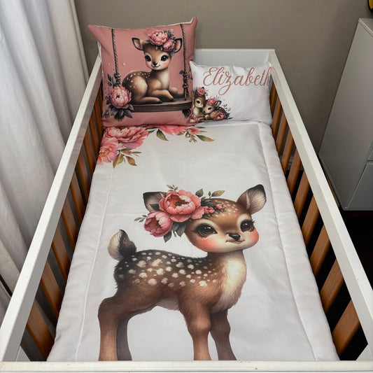 Boho Peony Deer cot linen