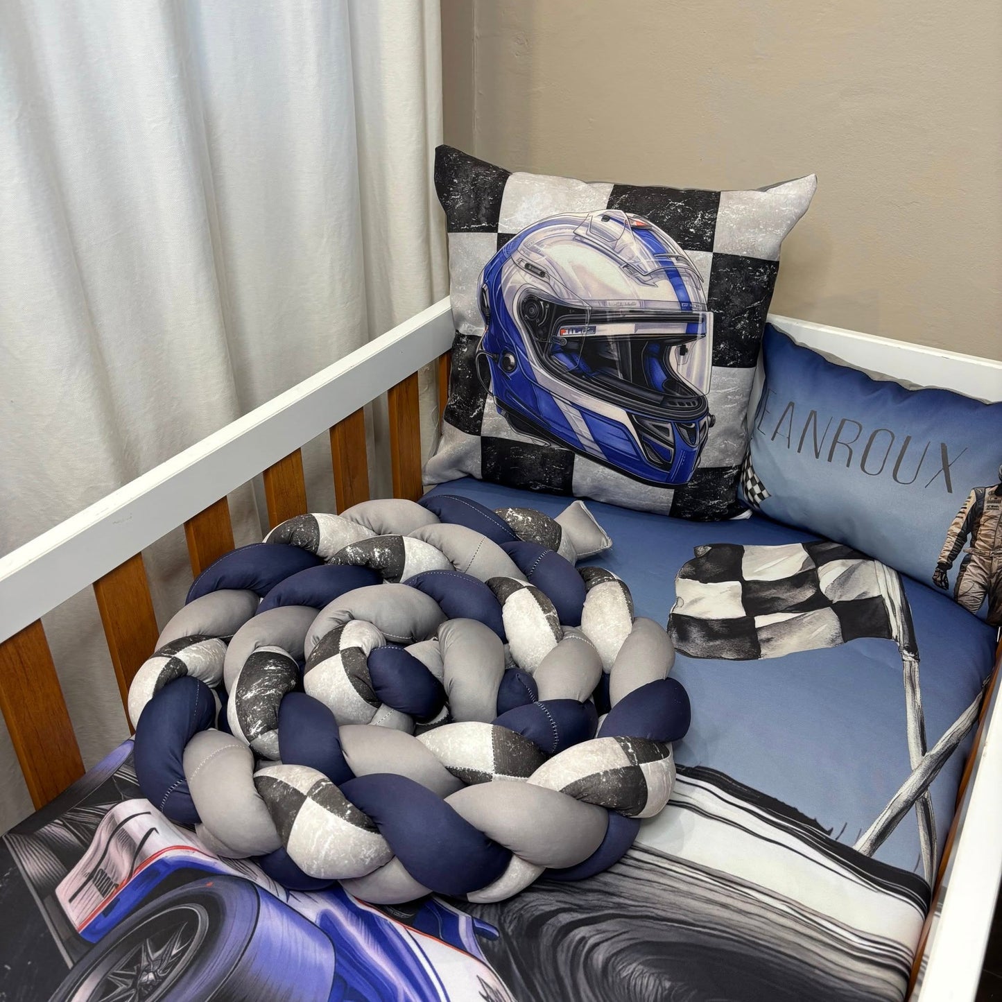 Navy and Blue Formula 1 Cot Bumper