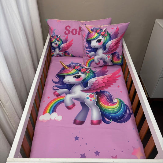 Rainbow Unicorn cot linen