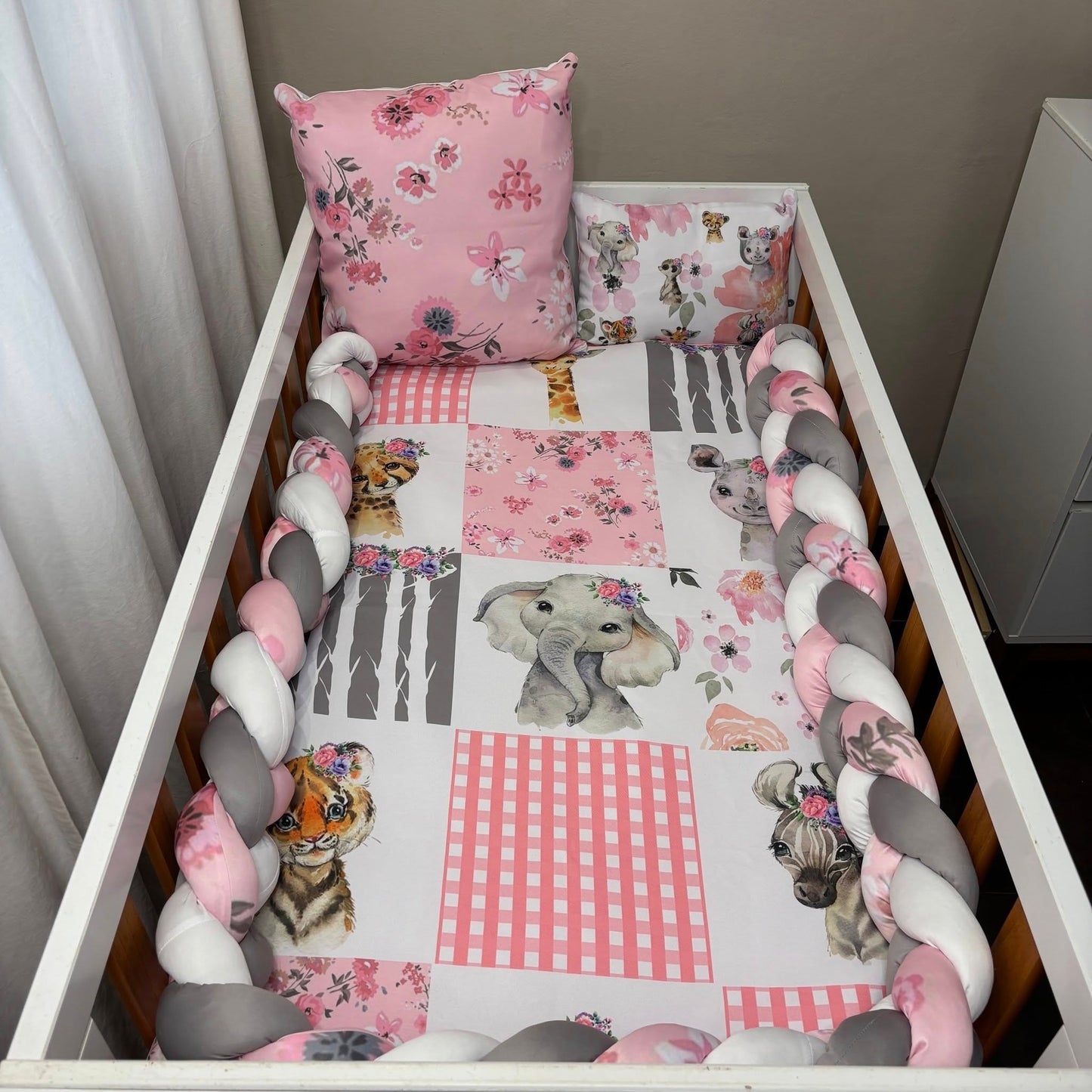 Pink Quilt Safari cot linen