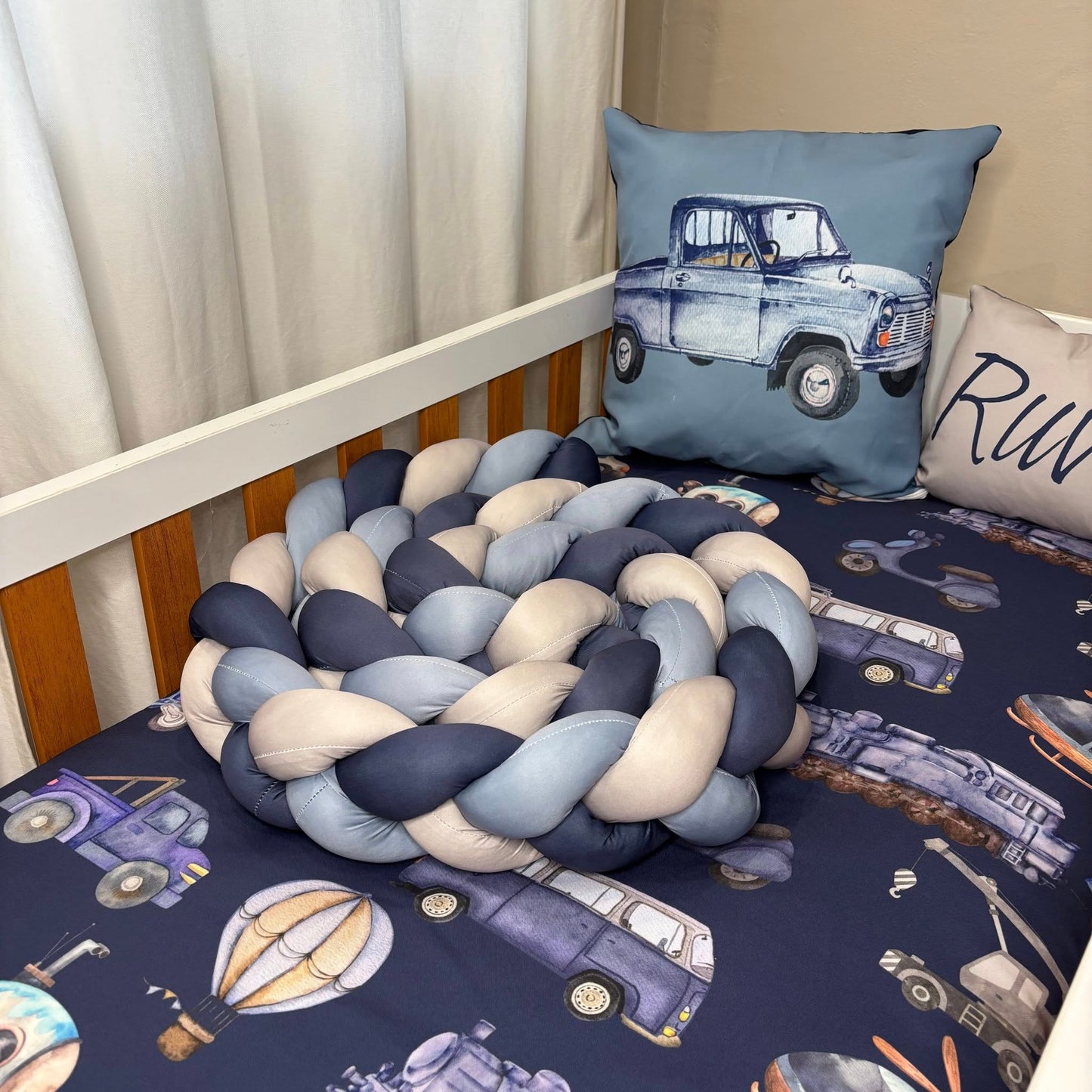 Navy and Baby Blue Transport Set cot linen