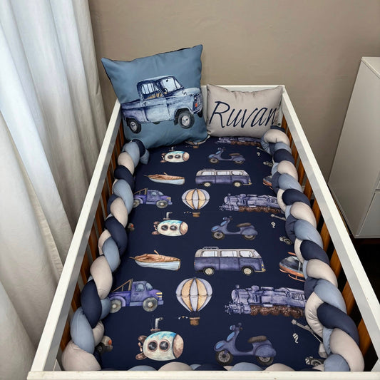 Navy and Baby Blue Transport Set cot linen