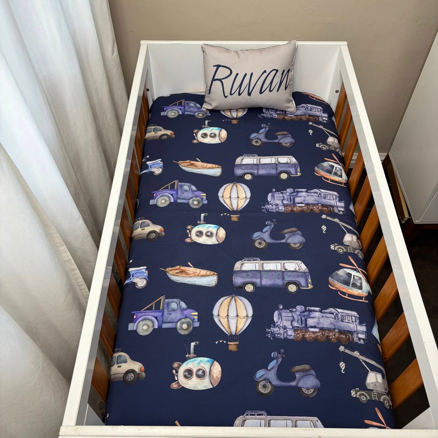 Navy and Baby Blue Transport Set cot linen