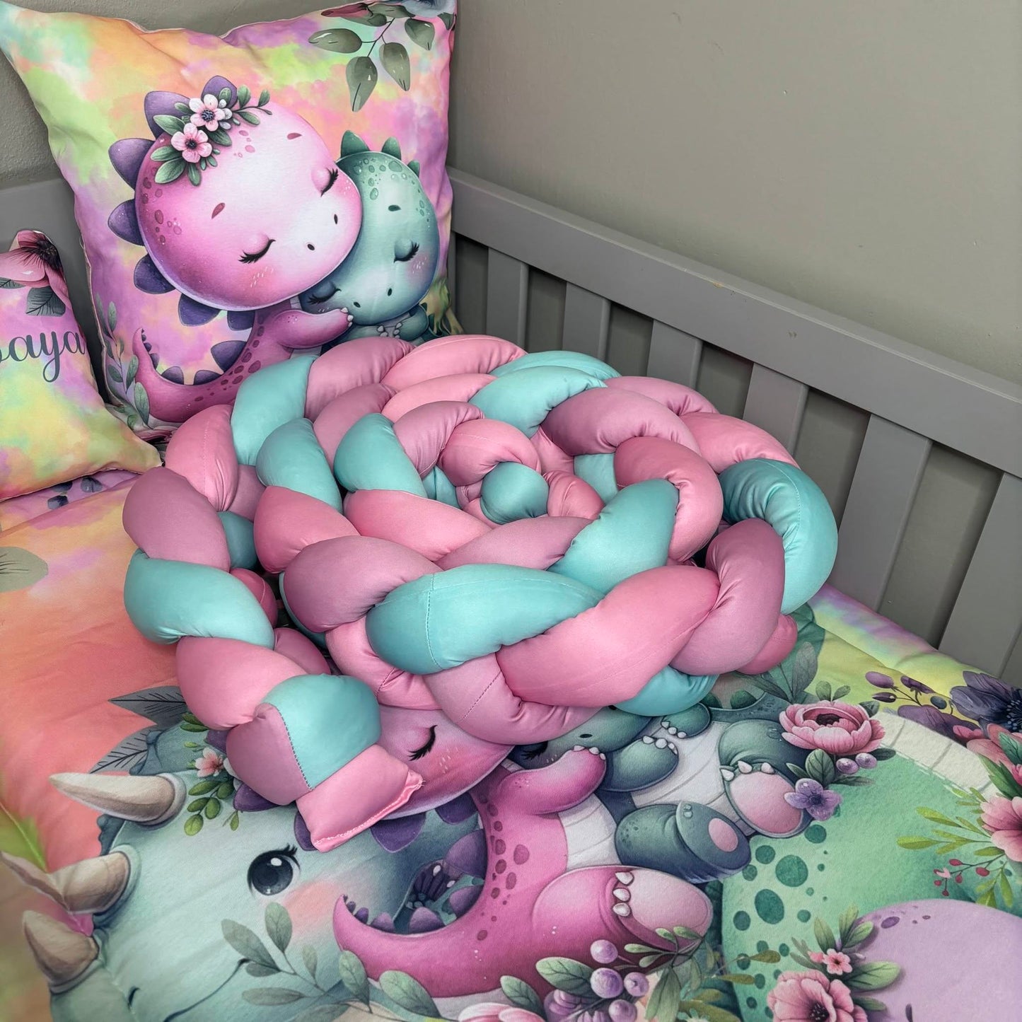 Colorful Rainbow Dino cot linen