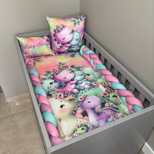 Colorful Rainbow Dino cot linen