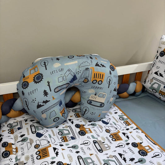 Baby Blue and Mustard Construction nursing pillow