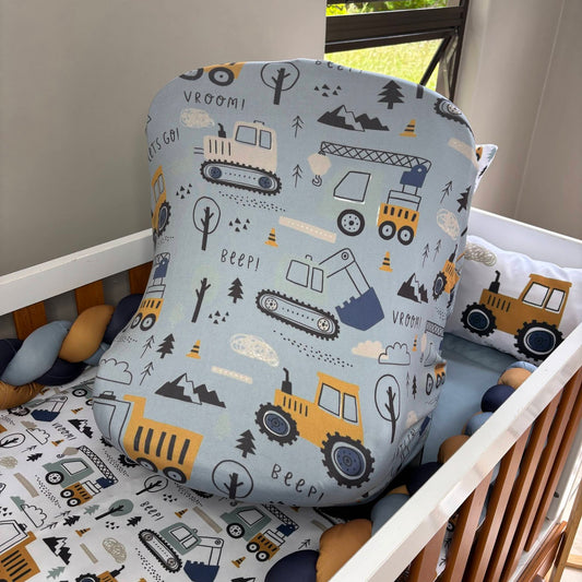 Baby Blue and Mustard Construction Car seat cover