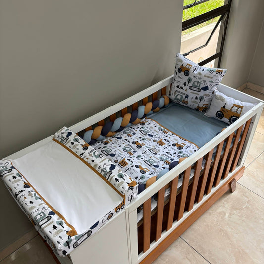 Baby Blue and Mustard Construction  waterproof changing mat