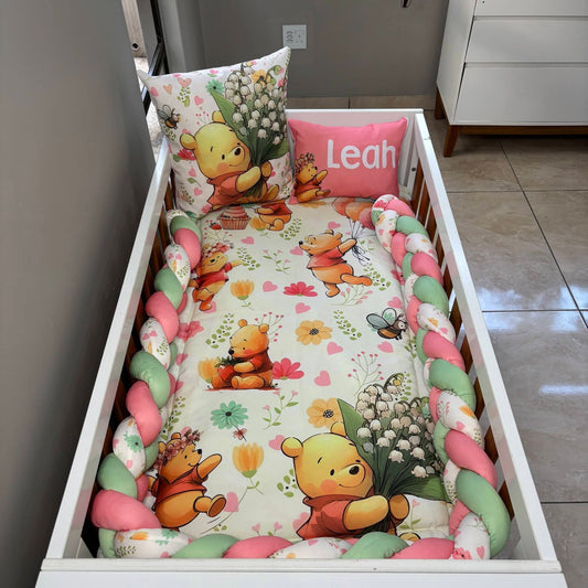 Floral Pooh cot linen