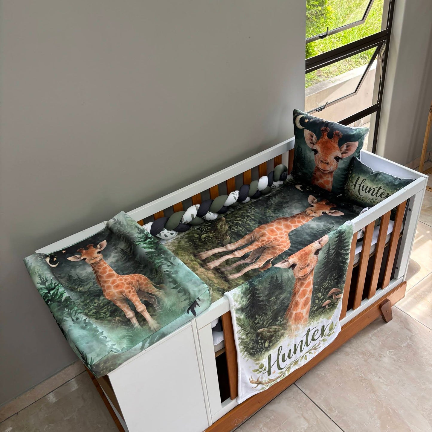 Boho Forest Giraffe cot linen