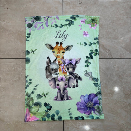 Mint and Lavender Safari Fleece Blanket