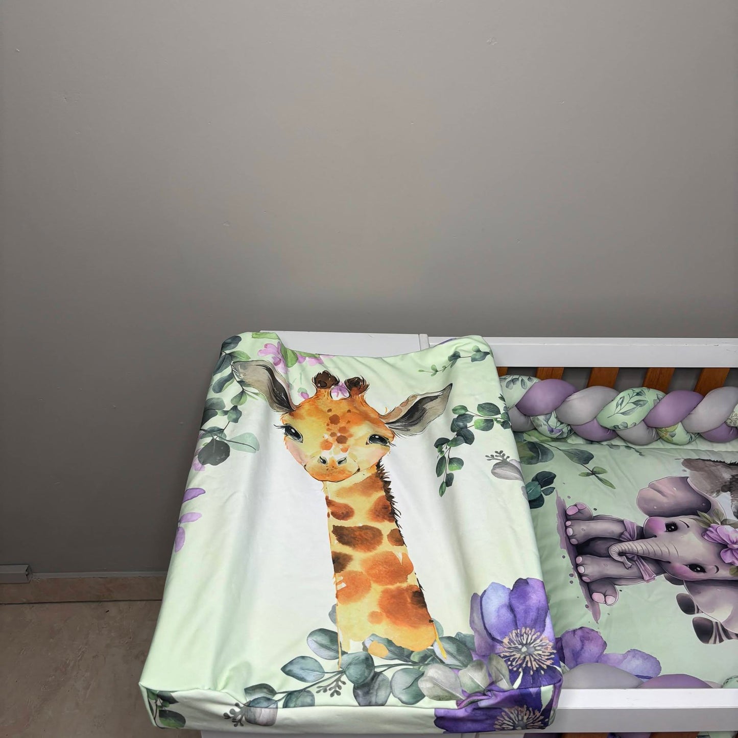 Mint and Lavender Safari  cot linen