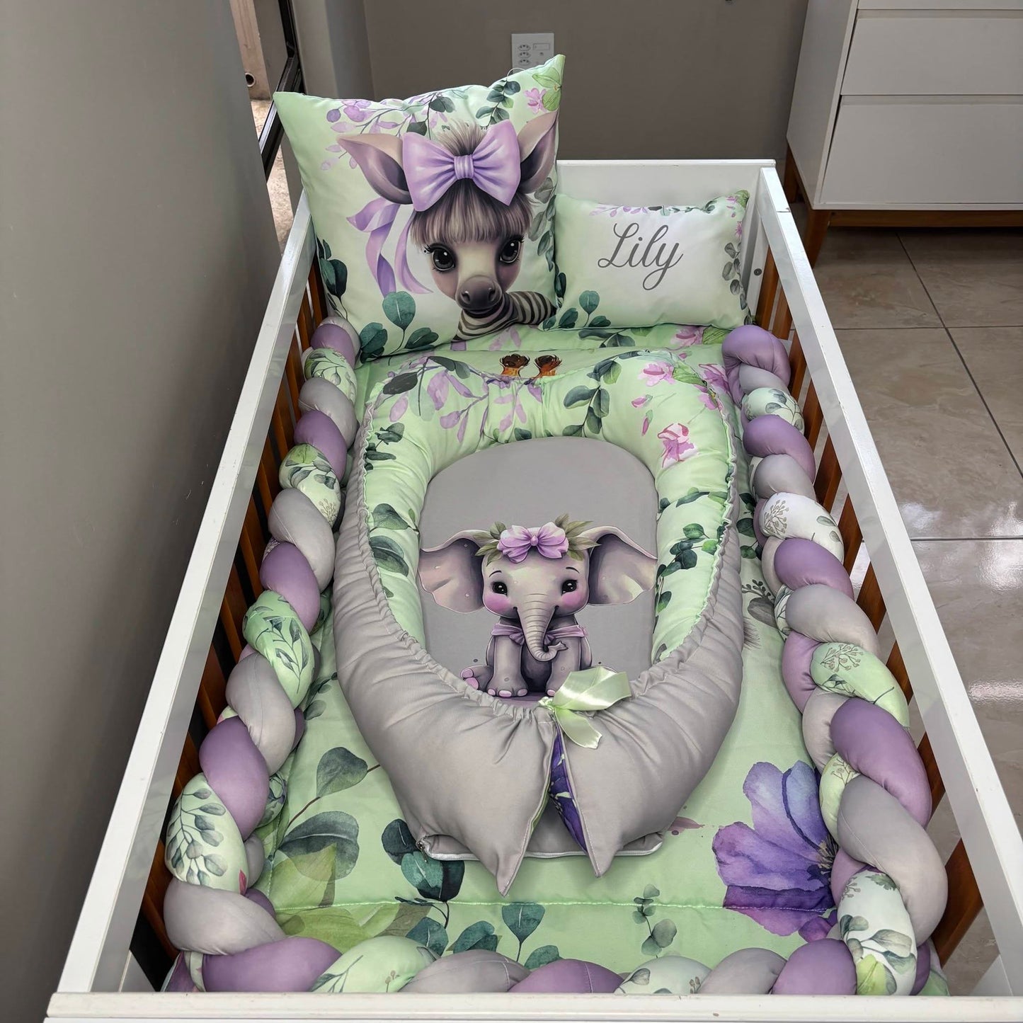 Mint and Lavender Safari Baby Nest
