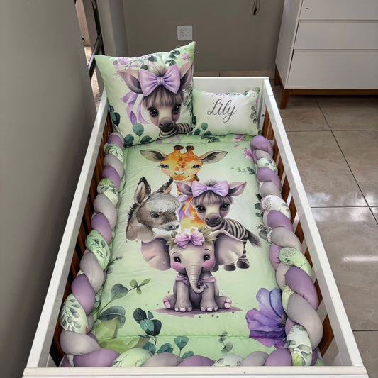 Mint and Lavender Safari  cot linen