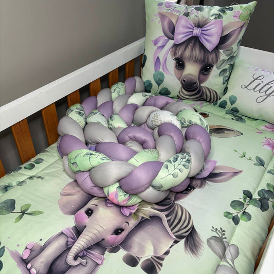 Mint and Lavender Safari  cot bumper