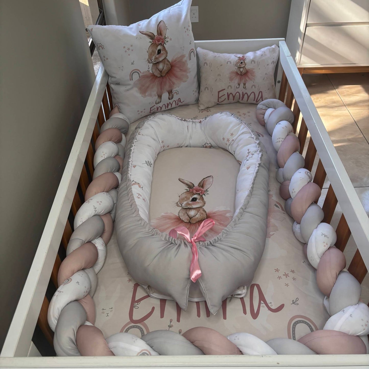 Boho Rainbow Tutu Bunny  cot linen