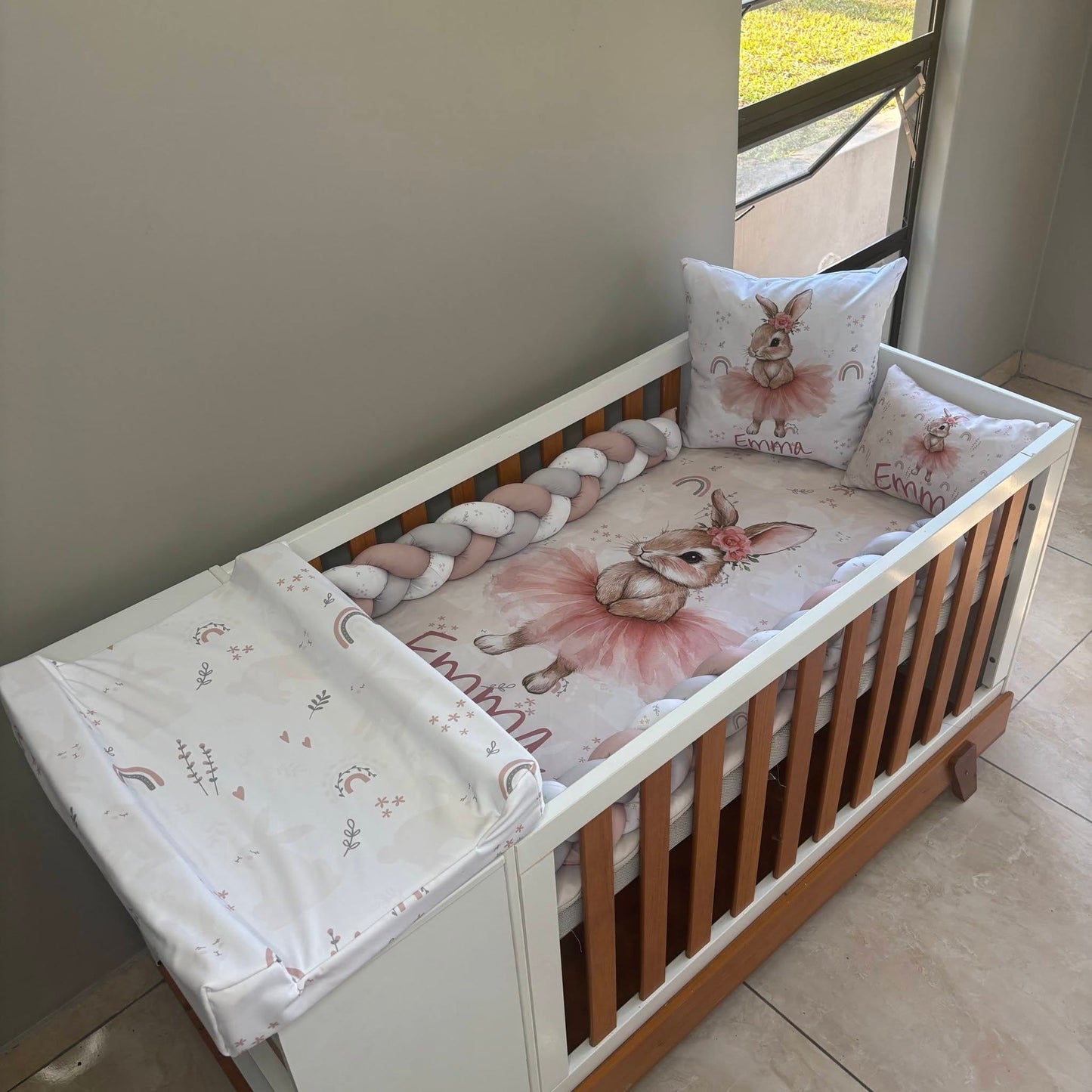 Boho Rainbow Tutu Bunny  cot linen