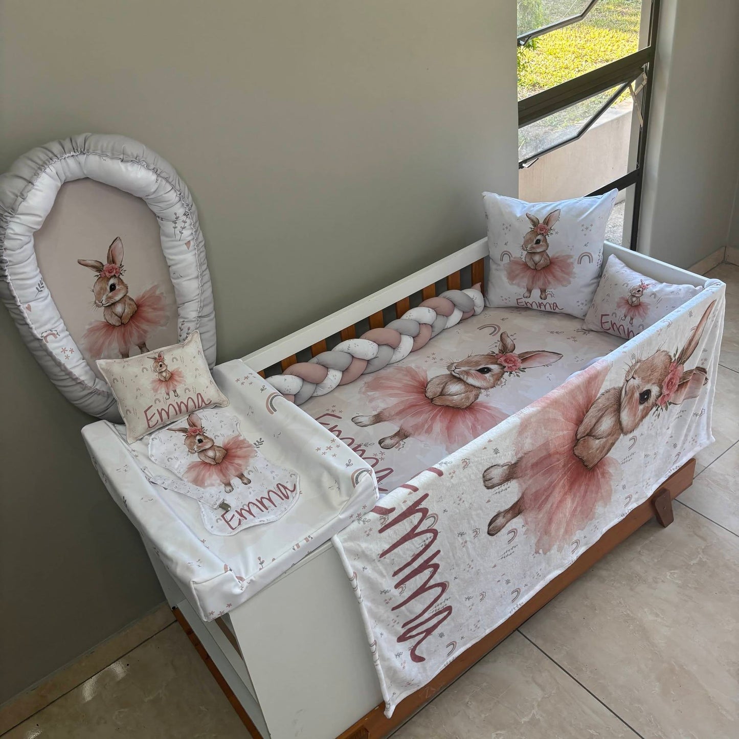 Boho Rainbow Tutu Bunny  cot linen