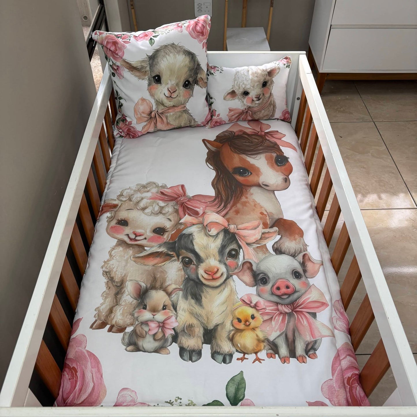 The Rosy Farm cot linen