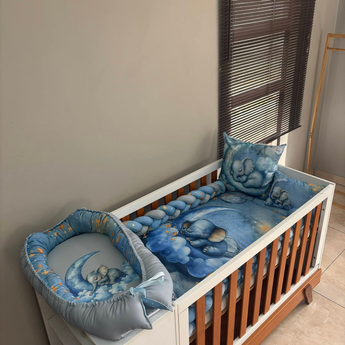 Dreamy Blue Elephant cot linen