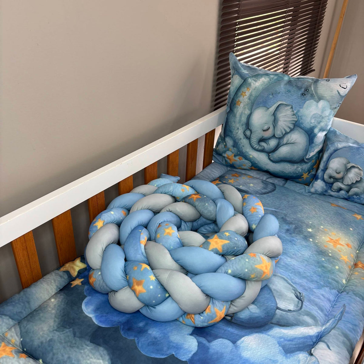 Dreamy Blue Elephant cot linen
