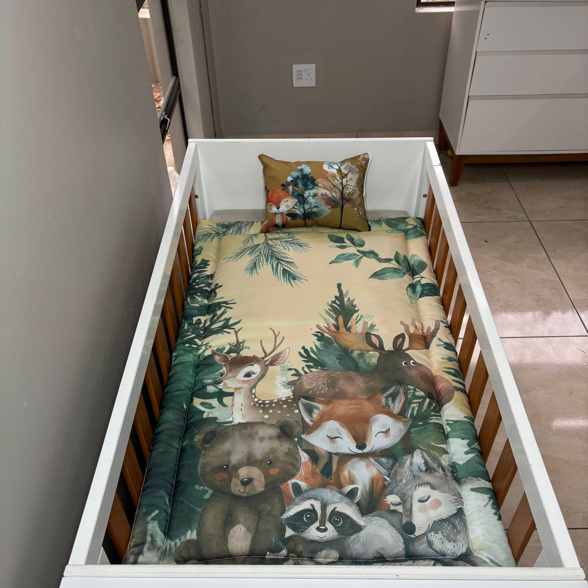 Modern Boho Woodlands cot linen