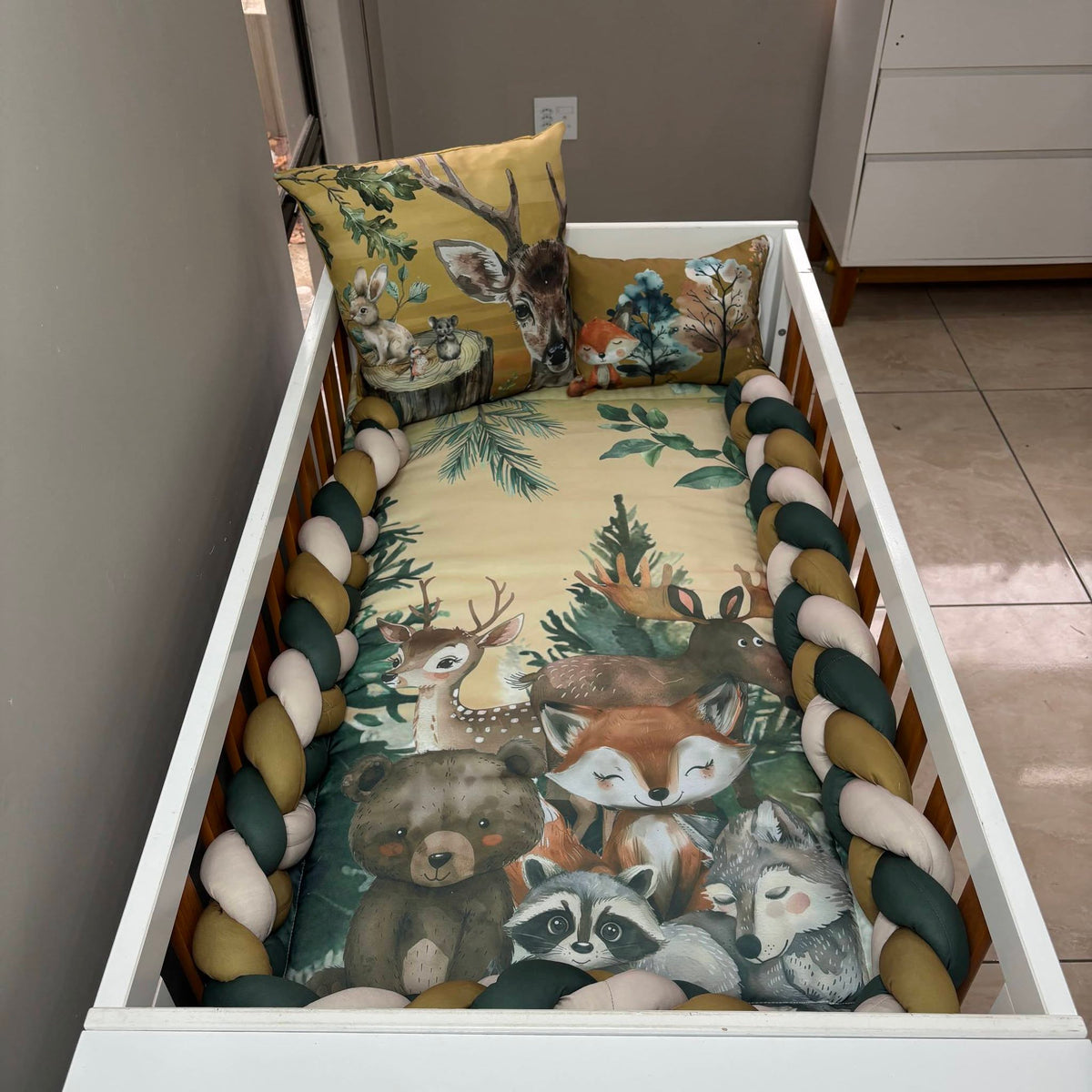 Modern Boho Woodlands cot linen